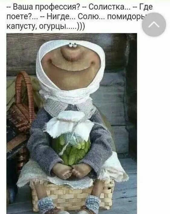 Ваша профессия Солистка _ Где поете Нигде Солю помидорЬ капусту огурцы