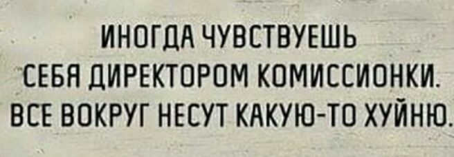 ИНОГДА ЧУВСТВУЕШЬ СЕБЯ ДИРЕКТОРПМ КОМИССИОНКИ ВСЕ ВОКРУГ НЕСУТ КАКУЮ ТО ХУЙНЮ