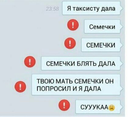 Я таксисту дала Семечки СЕМЕЧКИ СЕМЕЧКИ БЛЯТЬ ДАЛА твою МАТЬ свмвчки он попросил и я дАЛА сууукм