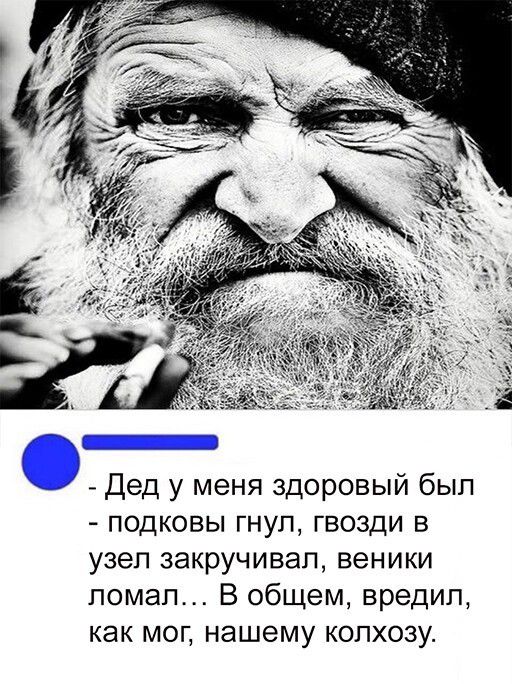 Дед у меня здоровый был подковы гнуп гвозди в узел закручивап веники ломал В общем вредил как мог нашему колхозу