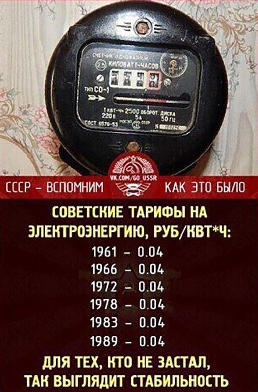 5015 ССР ВСППМНИМ чад КАК ЭТО БЫЛО СОВЕТСКИЕ ТАРИФЫ НА ЭЛЕКТРОЭНЕРГИЮ РУБНВТЧ 1961 001 1966 004 1972 001 1978 001 1983 004 1989 004 дЛЯ ТЕХ ИТП НЕ ЗАСТАЛ ТАК ВЫГЛЯдИТ СТАБИЛЬНОСТЬ
