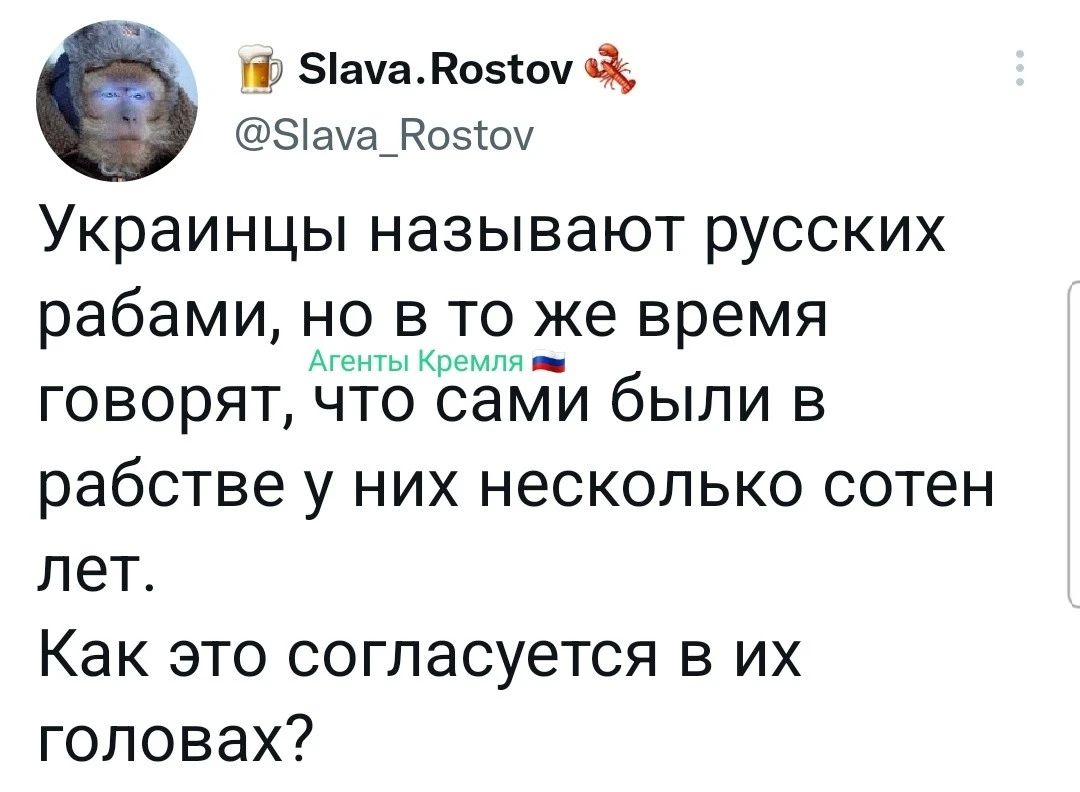Зіачадозюч Заа_дово Украинцы называют русских рабами 5233336 время говорятчто сами были в рабстве у них несколько сотен лет Как это согласуется в их головах