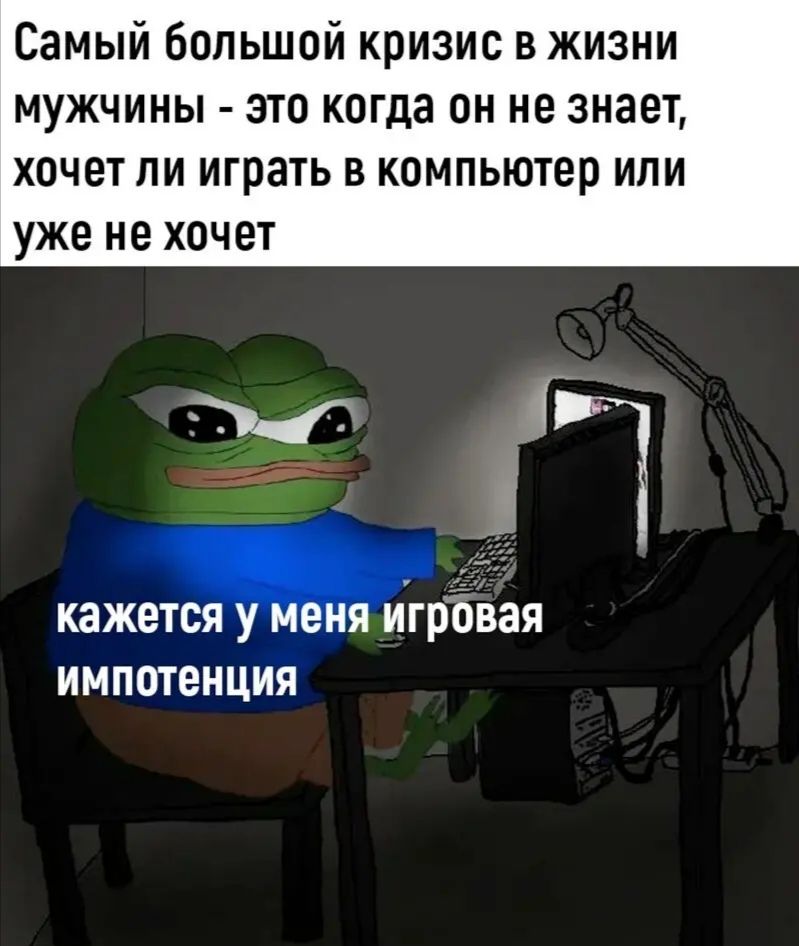 Самый большой кризис в жизни мужчины это когда он не знает хочет ли играть в компьютер или уже не хочет кажется у меня игровая импотенция