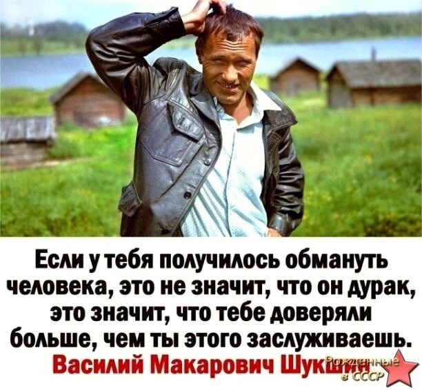 Если у тебя получилось обмануть человека это не значит что он дурак это значит что тебе доверяли больше чем ты этого мужи вешь Василий Макарович Шукщ 35