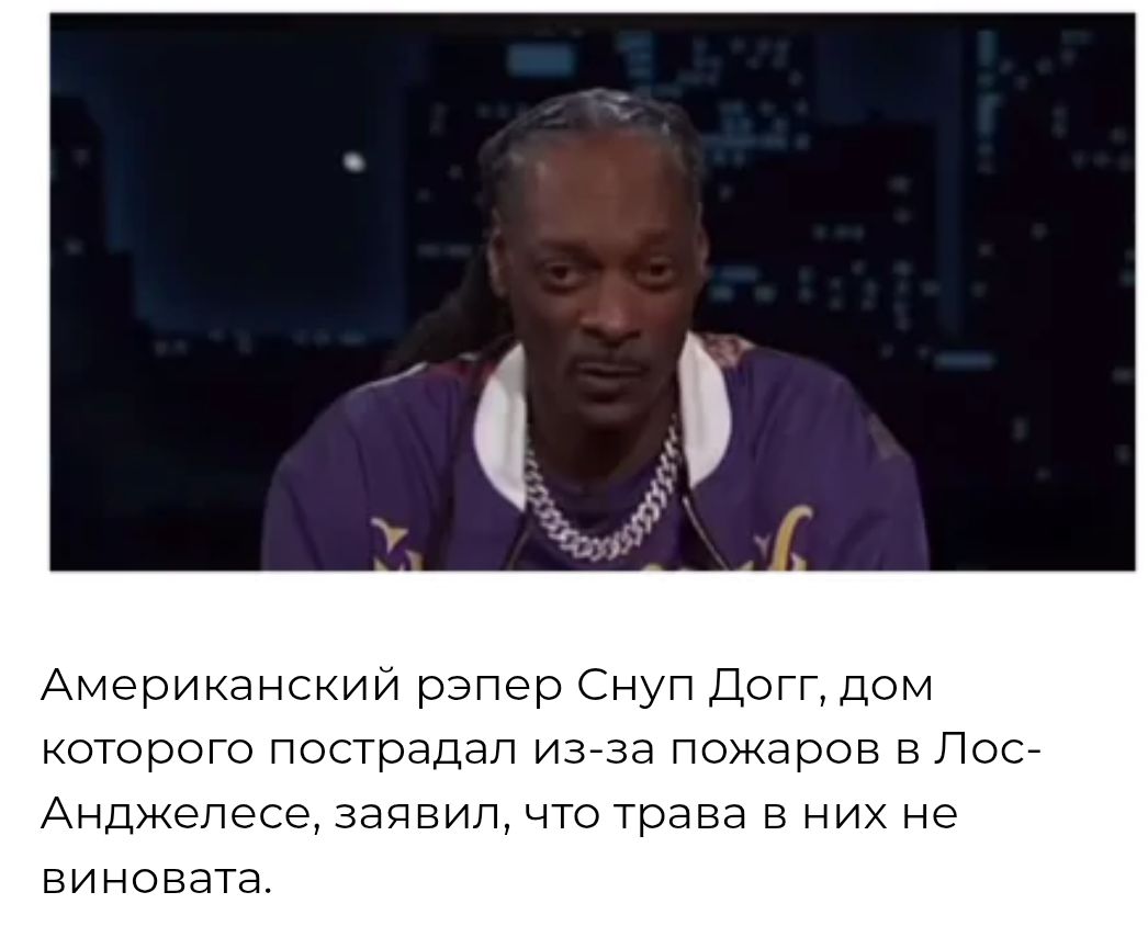 Американский рэпер Снуп Догг дом которого пострадал из за пожаров в Лос Анджелесе заявил что трава в них не виновата