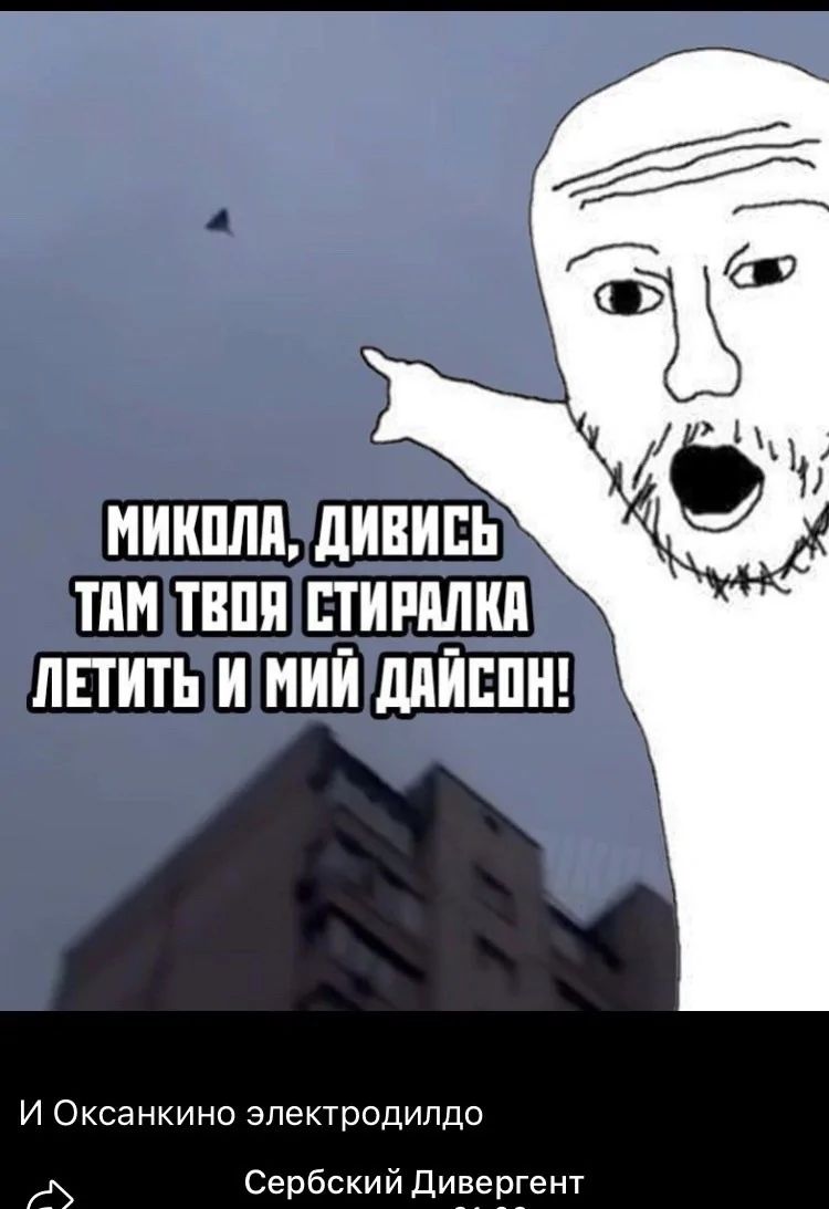 МИКОЛА, ДИВИСЬ ТАМ ТВОЯ СТИРАЛКА ЛЕТИТЬ І МИЙ ДАЙСОН!
І Осканкіно електродидло
Сербський Дивергент