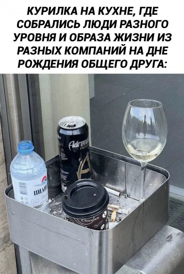 КУРИЛКА НА КУХНЕ, ГДЕ СОБРАЛИСЬ ЛЮДИ РАЗНОГО УРОВНЯ И ОБРАЗА ЖИЗНИ ИЗ РАЗНЫХ КОМПАНИЙ НА ДНЕ РОЖДЕНИЯ ОБЩЕГО ДРУГА: