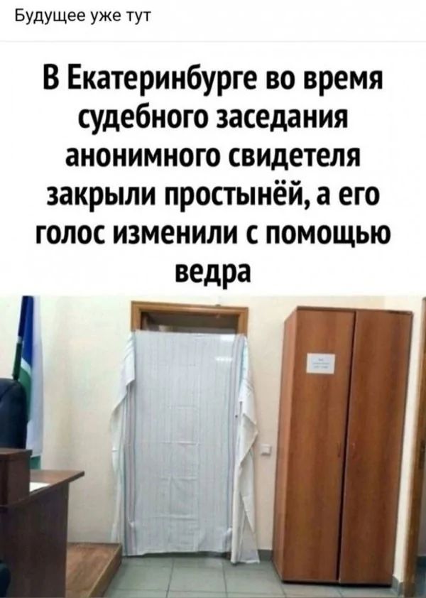 В Екатеринбурге во время судебного заседания анонимного свидетеля закрыли простыней, а его голос изменили с помощью ведра