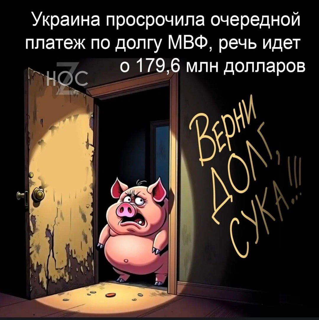 Украина просрочила очередной платеж по долгу МВФ, речь идёт о 179,6 млн долларов. Верни дом сука!