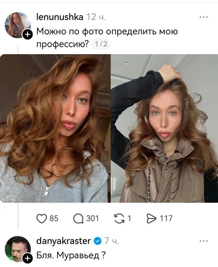 Можно по фото определить мою профессию? Бля. Муравьед ?