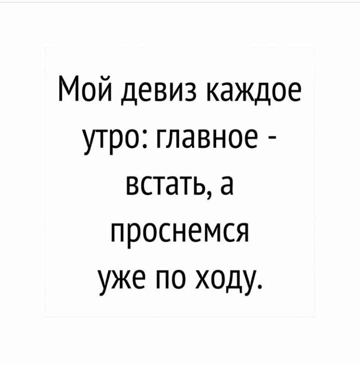 Мой девиз каждое утро главное встатьа проснемся уже по ходу