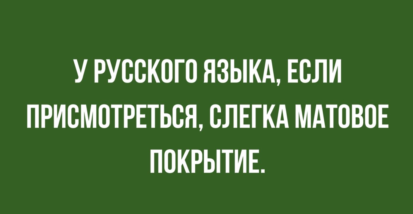 У РУССКОГО ЯЗЫКА ЕСЛИ ПРИВМОТРЕТЬВЯ ВЛЕГКА МАТОВОЕ ПОКРЫТИЕ