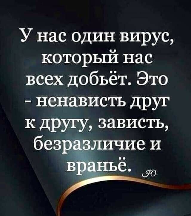 У нас один вирус который нас всех добьёт Это ненависть друг к другу зависть безрзличие и