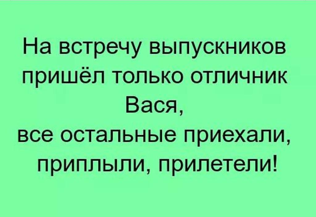 На встречу выпускников пришёл только отличник Вася все остальные приехали приплыли прилетели