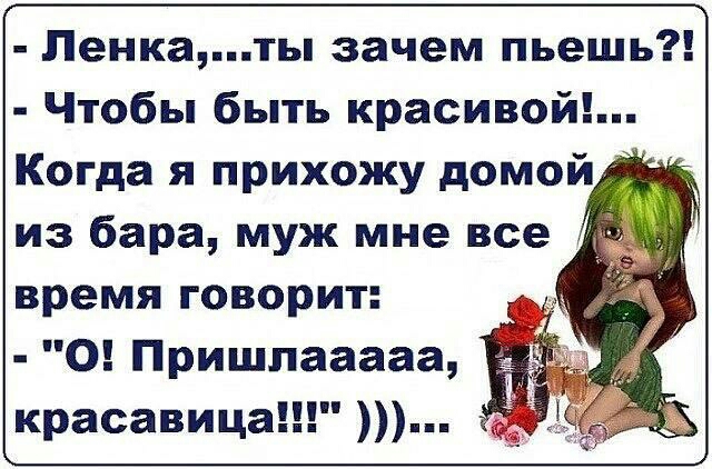 Ленкаты зачем пьешь Чтобы быть красивой Когда я прихожу домой из бара муж мне все время говорит О Пришпааааа красавица