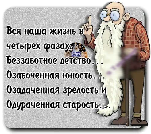 Вся наша жизнь четырех фазах г Беззаботное детство Озабоченная юность Озадаченная зрелость и Одураченная старосты