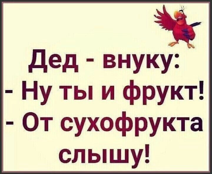 Дед внуку Ну ты и фрукт От сухофрукта слышу