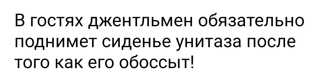 В ГОСТЯХ ДЖЭНТЛЬМЭН обязательно ПОДНИМЭТ сиденье унитаза ПОСЛЕ ТОГО как его ОбОССЫТ