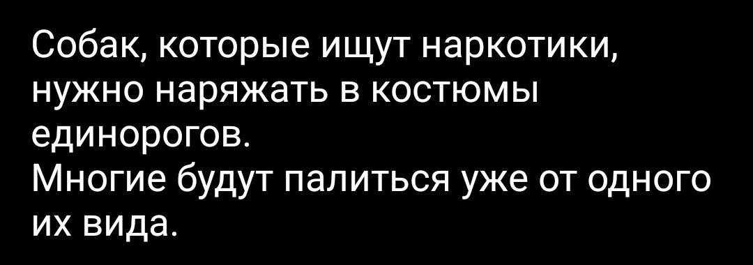 Собак которые ищут наркотики нужно наряжать в костюмы единорогов Многие будут палиться уже от одного их вида