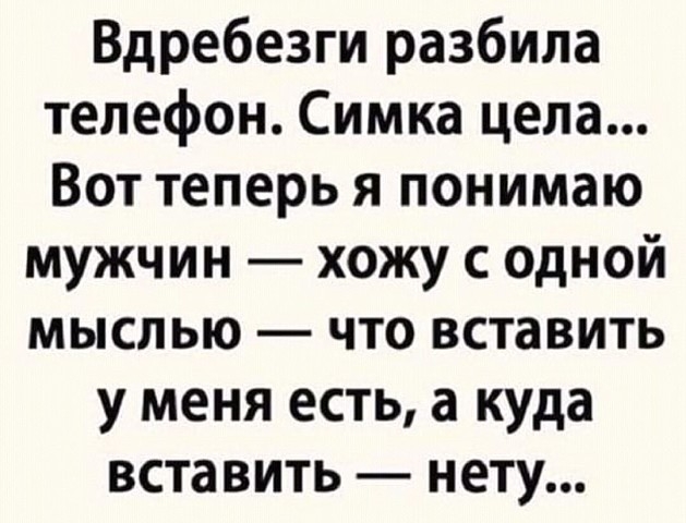 Вдребезги разбила телефон Симка цела Вот теперь я понимаю мужчин хожу с одной мыслью что вставить у меня есть а куда вставить нету
