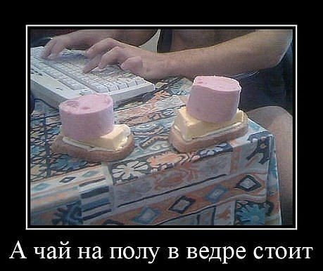 А чай на полу в ведре стоит