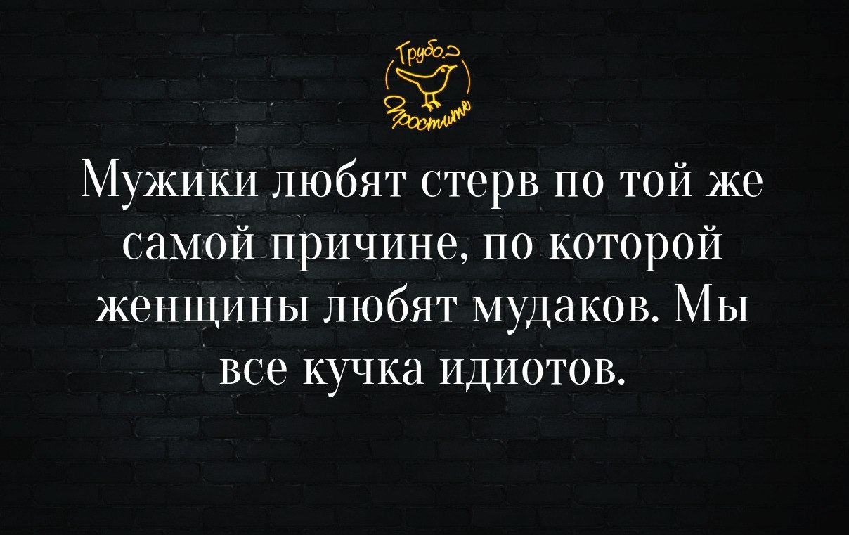 233 Мужики любят стерв по той же самой причине по которой женщины любят мудаков МЫ ВСЭ КУЧКЗ ИДИОТОВ