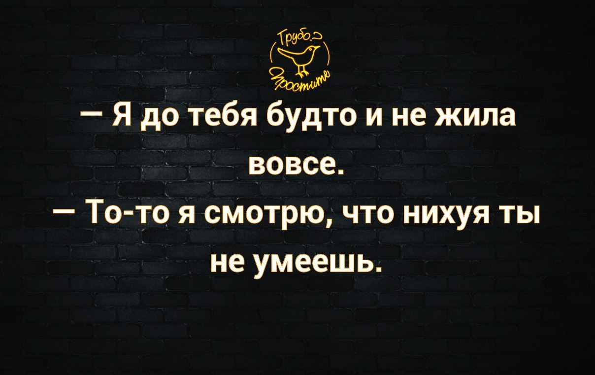 Я до тебя будто и не жила вовсе То то я смотрю что нихуя ты не умеешь