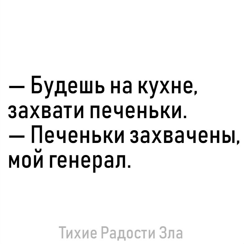 Будешь на кухне захвати печеньки Печеньки захвачены мой генерал