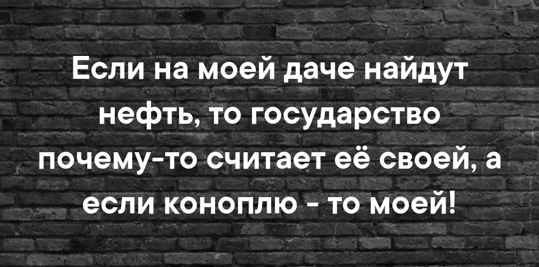 Если на моей даче найдут нефть то государство почему то считает её своей а если коноплю то моей