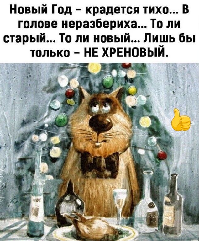 Новый Год крадется тихо В голове неразбериха То ли старый То ли новый Лишь бы только Е ХРЕНОВЫЙ г _