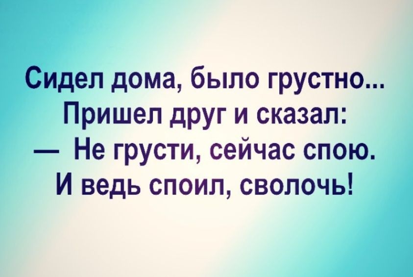 Сидел дома было грустно Пришел друг и сказал Не грусти сейчас спою И ведь споил сволочь