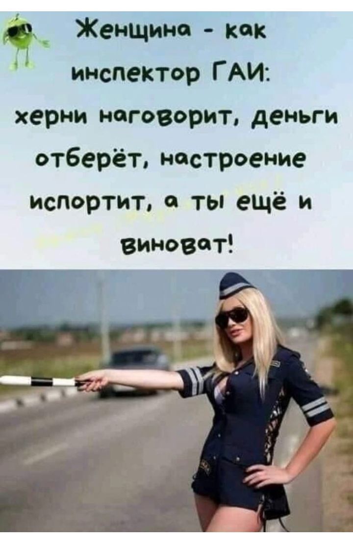 _ Женщине как инспектор ГАИ херни поговорит деньги отберёт настроение испортит ты ещё и виноват