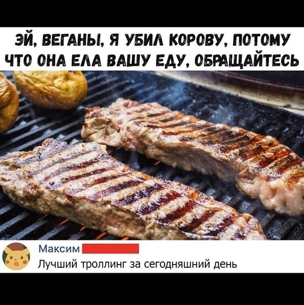 ЭЙ ВЕГАНЫ Я УБИА КОРОВУ ПОТОМУ ЧТО ОНА ЕАА ВАШУ ЕАУ ОБРАЩАЙТЕСЬ Максим Лучший троллинг за сегодняшний день