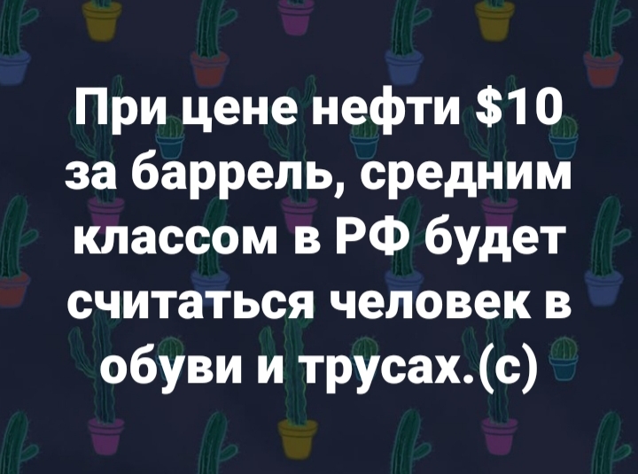 При цене нефти 10 за баррель средним классом в РФ будет считаться человек в обуви и трусахс