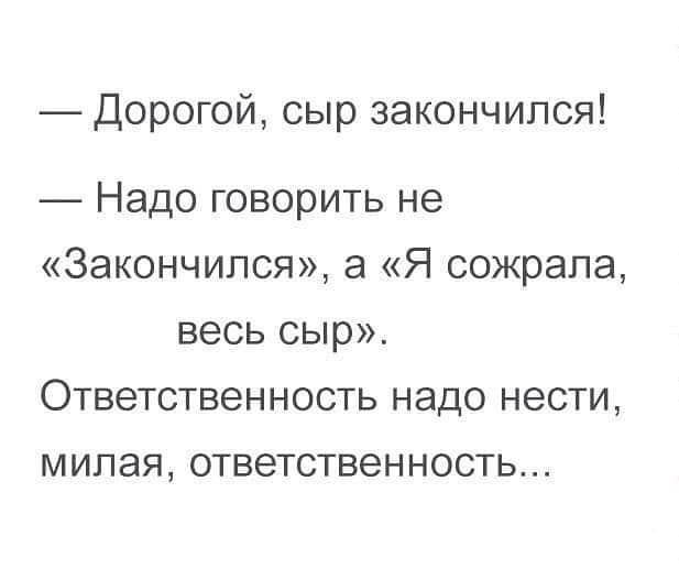 Дорогой сыр закончился Надо говорить не Закончился 3 Я сожрала весь сыр Ответственность надо нести милая ответственность