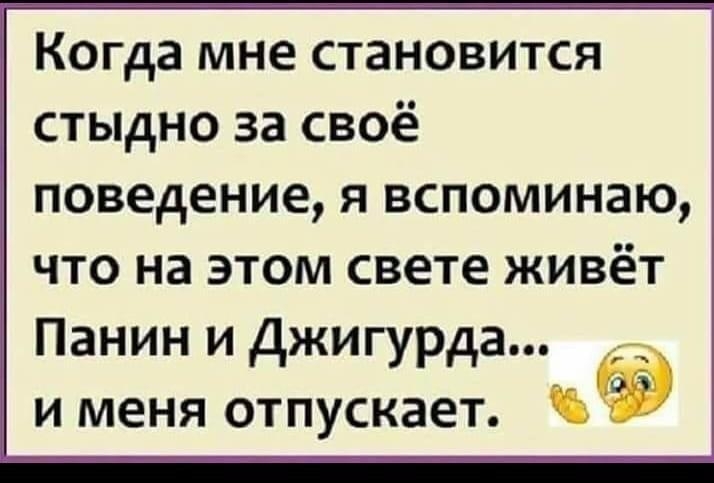Когда мне становится стыдно за своё поведение я вспоминаю что на этом свете живёт Панин и Джигурда и меня отпускает