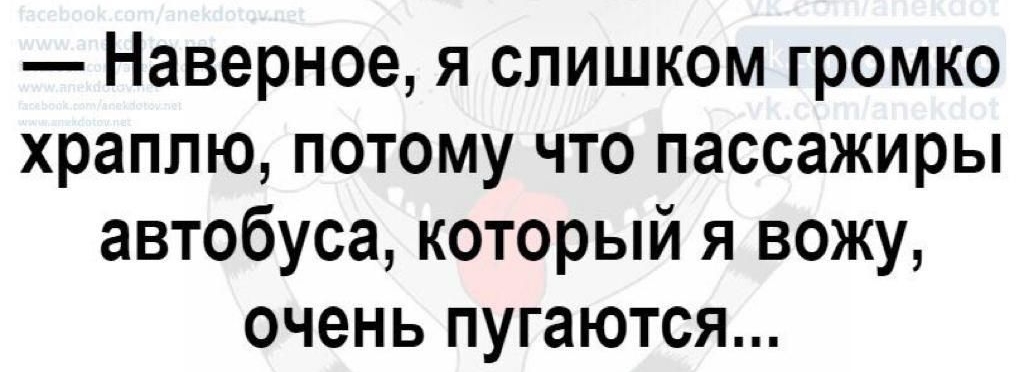 Наверное я слишком громко храплю потому что пассажиры автобуса который я вожу очень пугаются