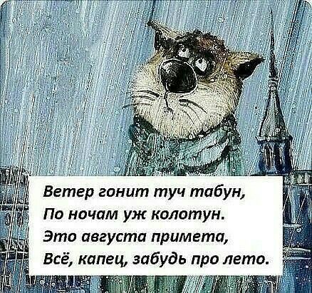 ы Ветер гонит туч табун По ночам уж колотун Эта августа примета Всё капец забудь про лето кг