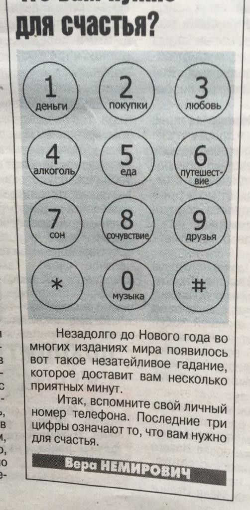 Ъчастья О О любовь Незадолго ДО НОВОГО года ВО МНОГИХ изданиях мира ПОЯВИЛОСЬ ВОТ такое незатейливое Гадание которое доставит вам несколько приятных минут Итак вспомните свой личный 0 ЧТО вам НУЖНО ДЛЯ счастья Ве ивмигович