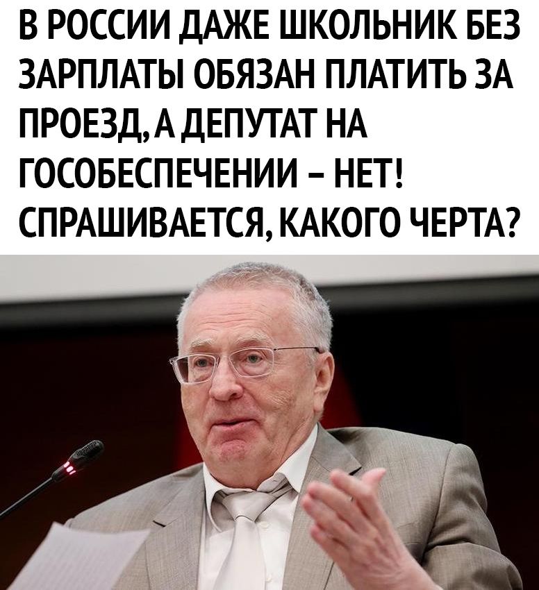 В РОССИИ ДАЖЕ ШКОЛЬНИК БЕЗ ЗАРПЛАТЫ ОБЯЗАН ПЛАТИТЬ ЗА ПРОЕЗДА ДЕПУТАТ НА ГОСОБЕСПЕЧЕНИИ НЕТ СПРАШИВАЕТСЯ КАКОГО ЧЕРТА