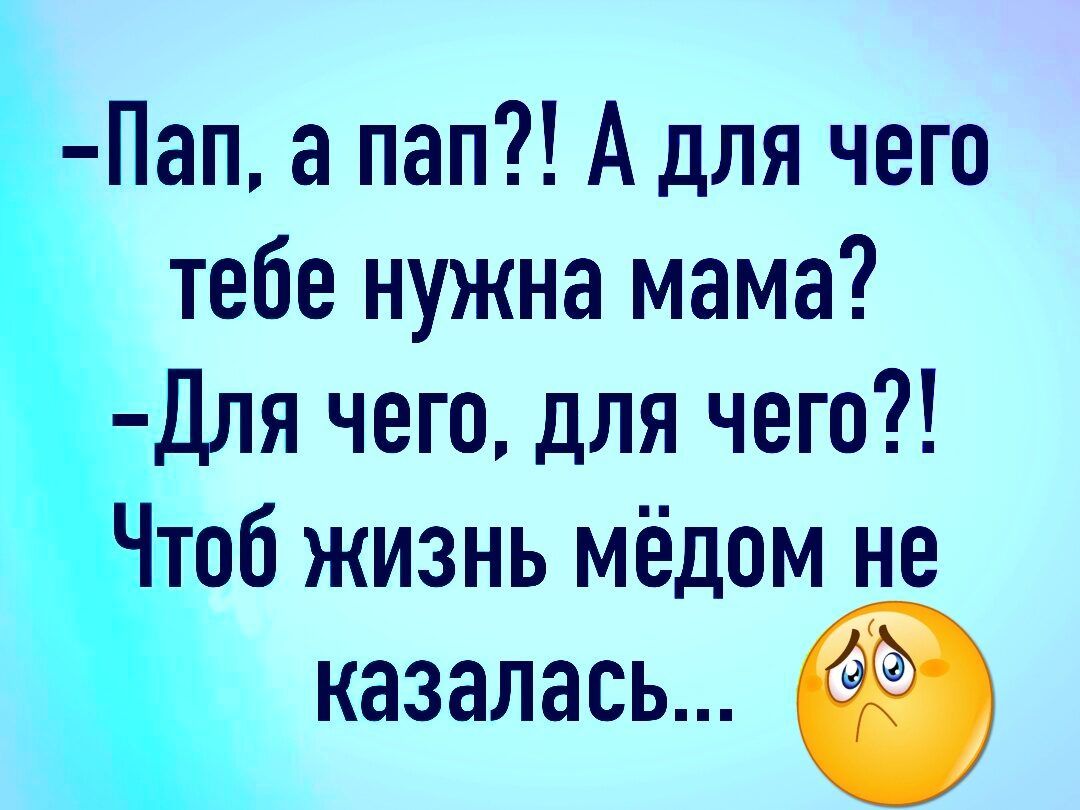 Пап а пап А для чего тебе нужна мама Для чего для чего утоб жизнь мёдом не КЭЗЭЛЭСЬ