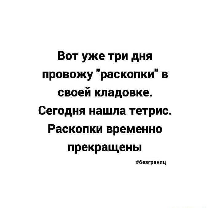Вот уже три дня провожу раскопки в своей кладовке Сегодня нашла тетрис Раскопки временно прекращены Безграииц