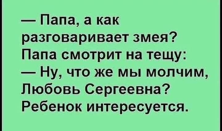Папа а как разговаривает змея Папа смотрит на тещу Ну что же мы молчим Любовь Сергеевна Ребенок интересуется