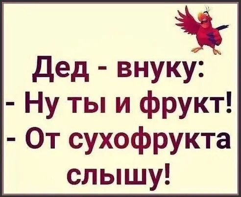 Дед внуку Ну ты и фрукт От сухофрукта слышу