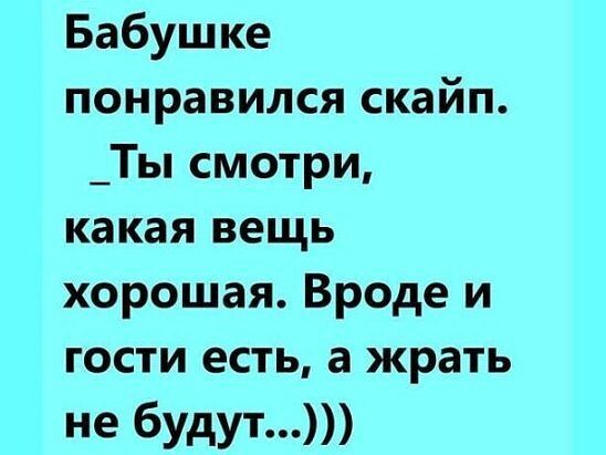 Бабушке понравился скайп _Ты смотри какая вещь хорошая Вроде и гости есть а жрать не будут