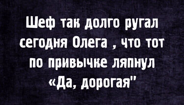 Шеф так долго ругал сегодня Олега что тот по привычке ляпнул да дорогая