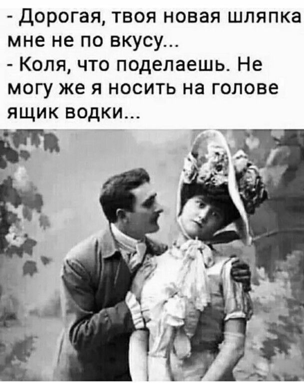 Дорогая твоя новая шляпка мне не по вкусу Коля что поделаешь Не могу же я носить на голове ящик водки