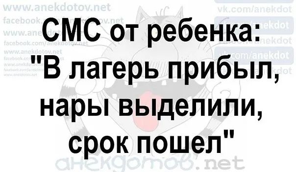 СМС от ребенка В лагерь прибыл нары выделили срок пошел