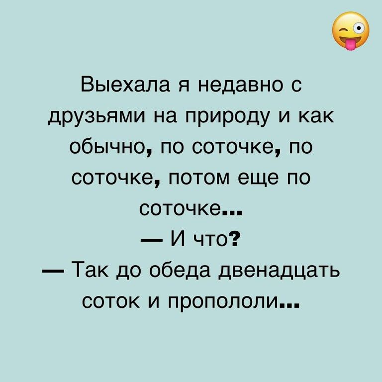 Выехала я недавно с друзьями на природу и как обычно по соточке по соточке потом еще по соточке И что Так до обеда двенадцать соток и прополопи