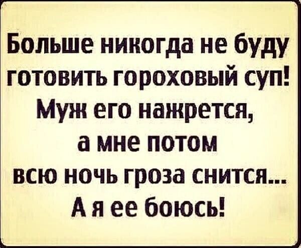 Больше никогда не буду готовить гороховый суп Муж его нажрется а мне потом всю ночь гроза снится А я ее боюсь